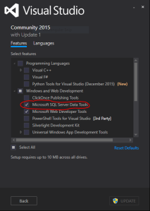 Bifa necesară ca să instalezi SQL Server Express LocalDB odată cu Visual Studio 2015